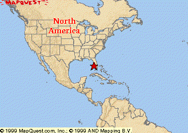 Map of North America showing the location of Sanibel Island, Florida